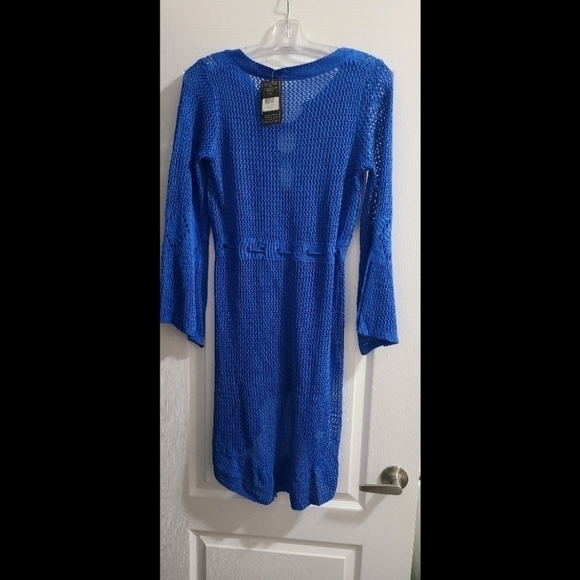TRÏBE Crocheted lace high low swimsuit cover up  beach dress navy blue O/S NWT - Picture 4 of 7